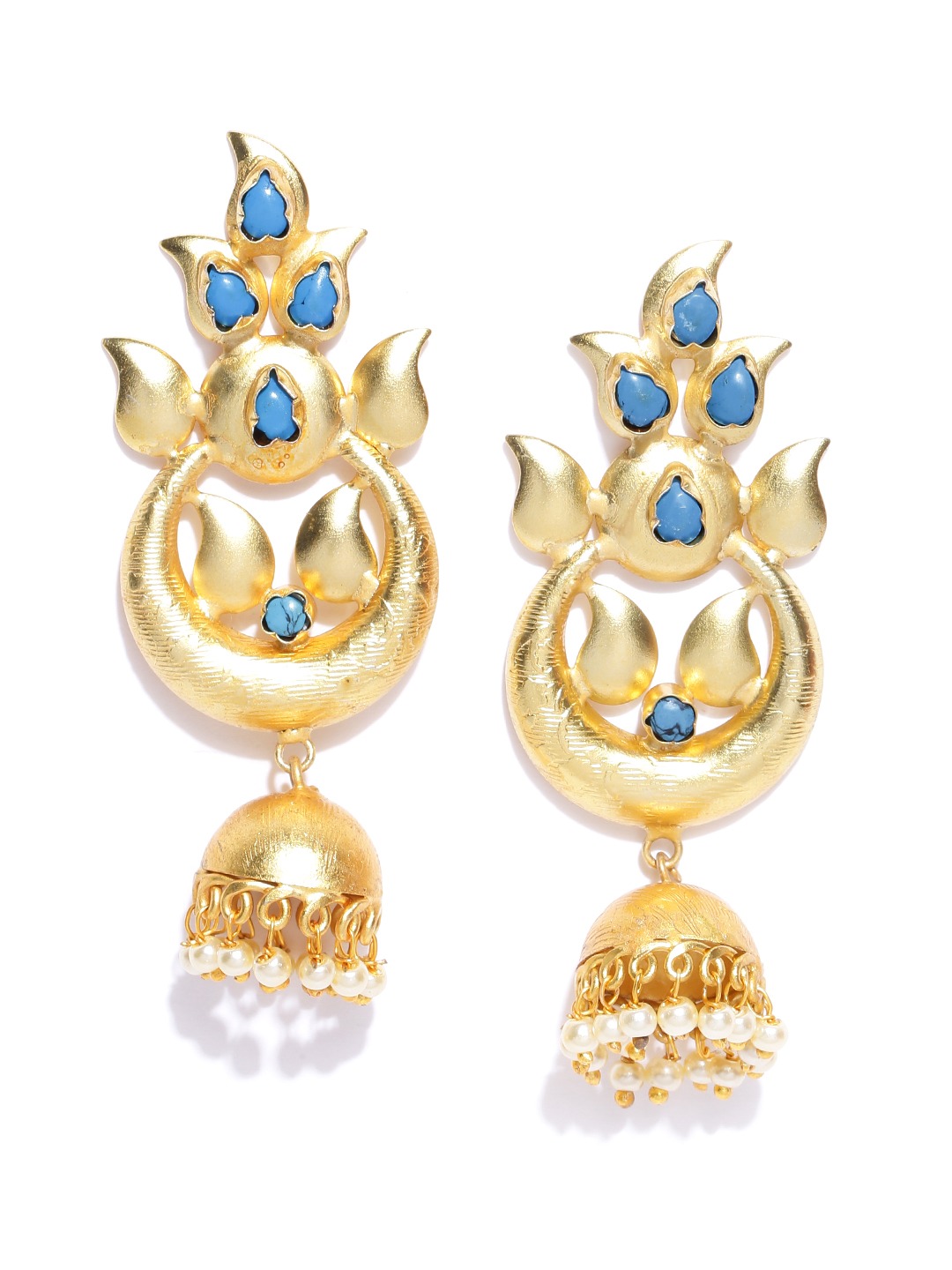 YouBella Blue Gold-Plated Dome Shaped Jhumkas